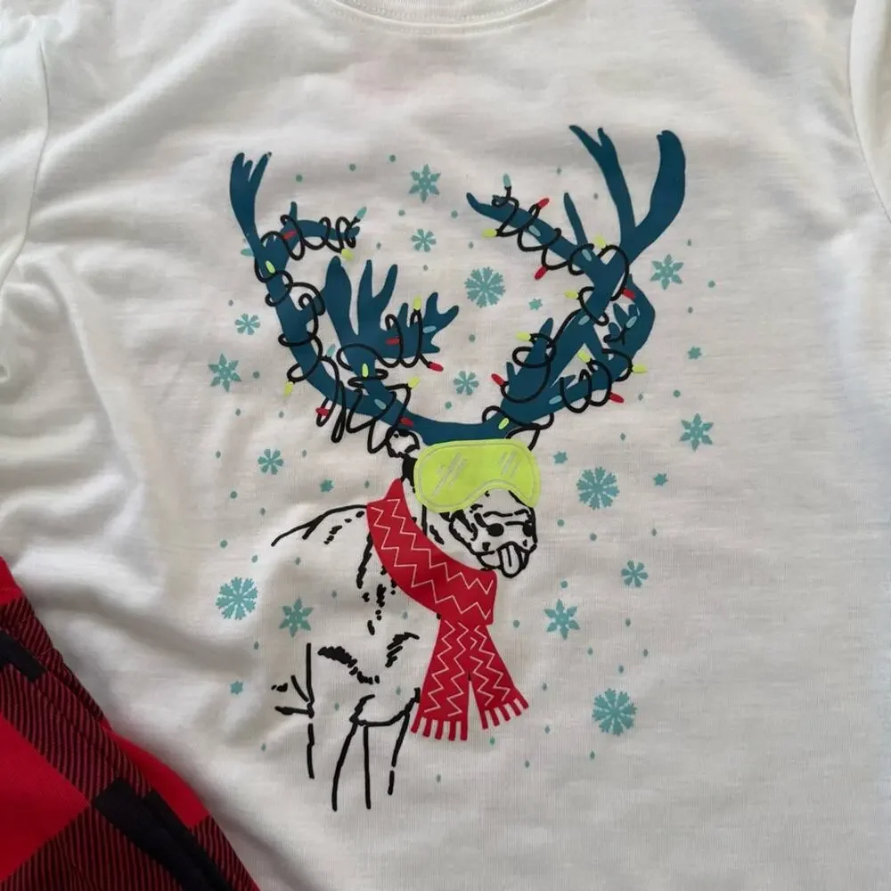 Cat & Jack Boys’ 2 Piece Christmas Pajamas Reindeer Christmas Lights Size 8